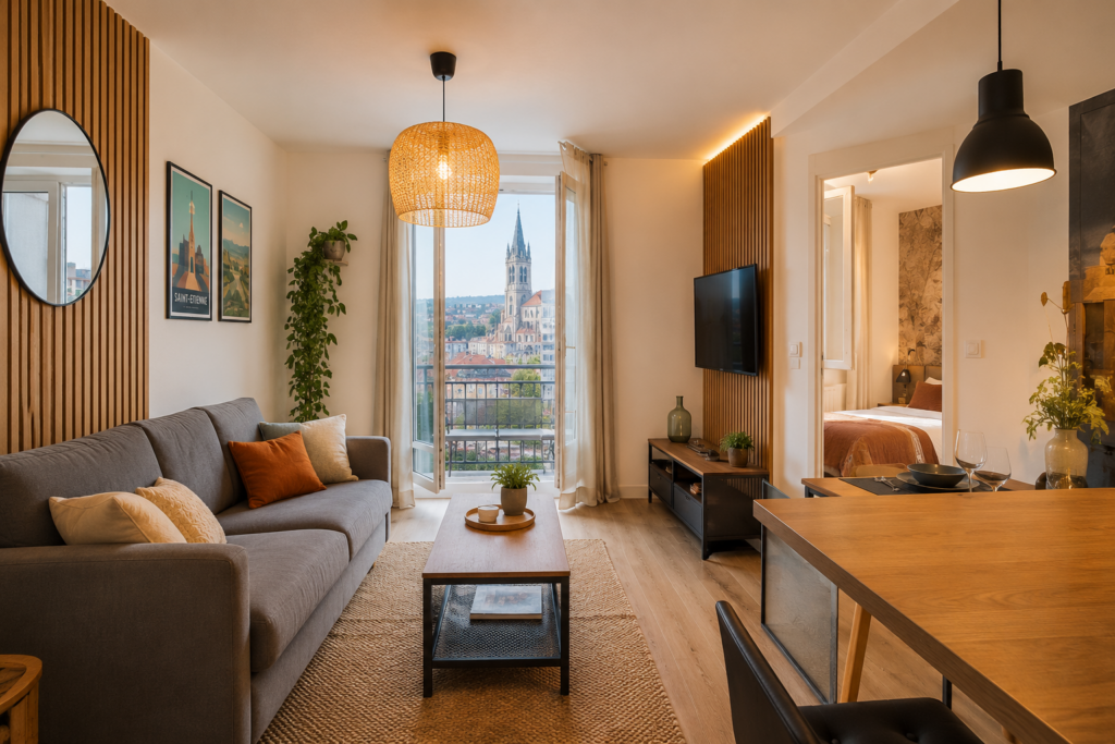 Airbnb à Saint-Étienne en 2026 : pourquoi les voyageurs recherchent désormais des logements plus qualitatifs et mieux situés Appartement Airbnb moderne et chaleureux à Saint-Étienne.
Appartement moderne exploité en location courte durée à Saint-Étienne. Ce type de logement Airbnb haut de gamme attire une clientèle recherchant confort, décoration soignée et emplacement stratégique.